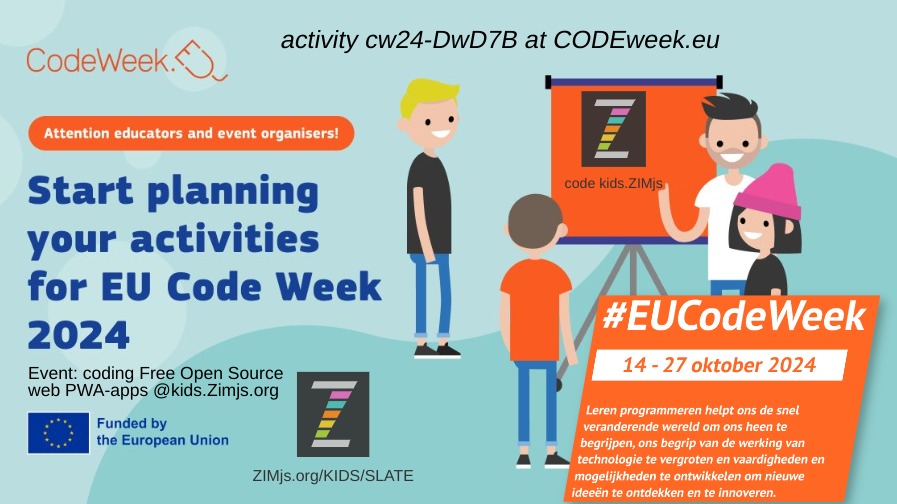 Zapp: planning new events on CodeWeekEU 2024 | ZIM JavaScript Canvas Framework - Code Creativity
