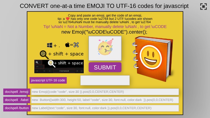 Zapp: EmojiTool : tip om via Windows, Apple of Chromebook EmojiCode te zien | ZIM JavaScript Canvas Framework - Code Creativity