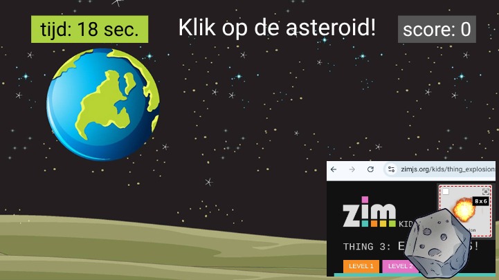 Zapp: ZIM/kids/explosion level3: Sprite(ai_asteroids.png)+Emitter() (GAME NL)  | ZIM JavaScript Canvas Framework - Code Creativity