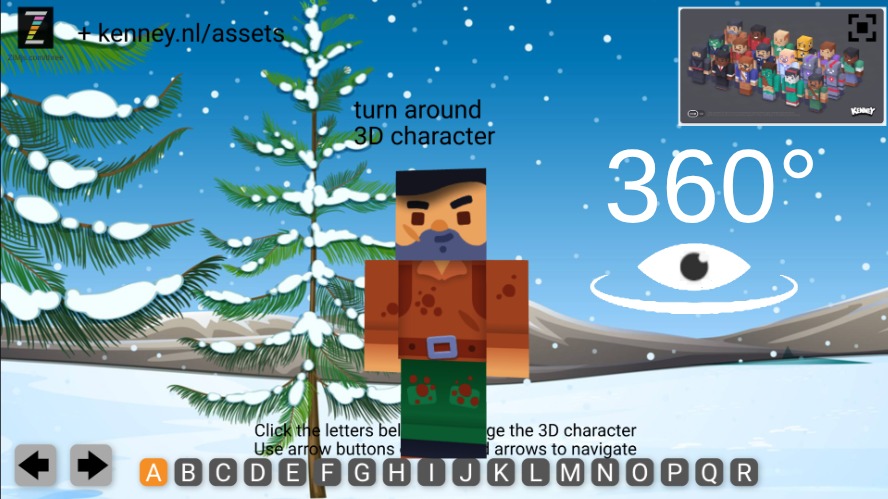 Zapp: ISOpeople: <A-Z> go through all kenney.nl minecraft assets + turn around | ZIM JavaScript Canvas Framework - Code Creativity
