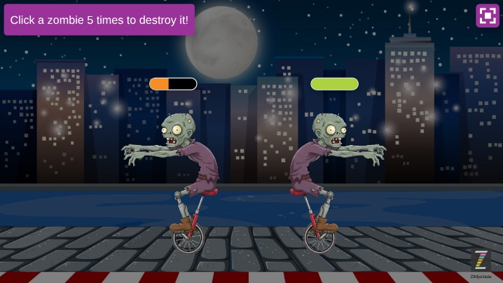 Zapp: Zombivison, animating  zombie 3left 3right + damage (no explosion) | ZIM JavaScript Canvas Framework - Code Creativity