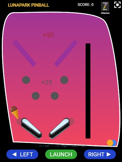 Zapp: pinball basic: 2 balls + icecream to hit - to test 2 flippers  | ZIM JavaScript Canvas Framework - Code Creativity