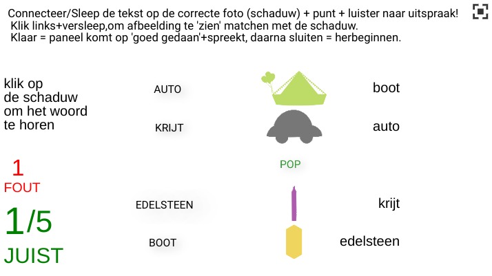 Zapp: Connect/drop WOORD slepen op -> schaduw+woord (correct = verdwijnt) | ZIM JavaScript Canvas Framework - Code Creativity