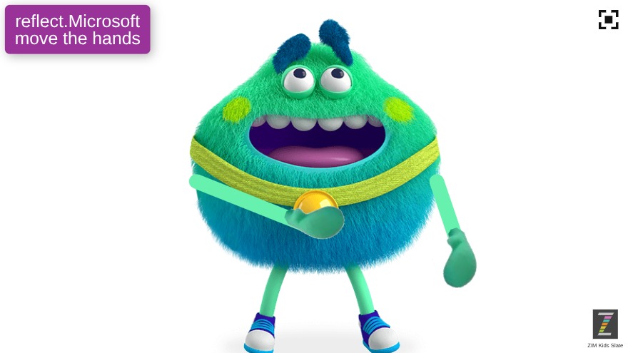 Zapp: BlueMonster2D: move both hands left and arm right will follow(looking UP) | ZIM JavaScript Canvas Framework - Code Creativity