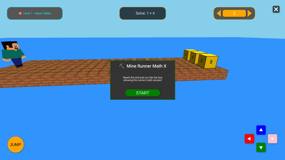 Zapp: Minecraft Runner Math X : solve 5 levels of question: run to the block  | ZIM JavaScript Canvas Framework - Code Creativity