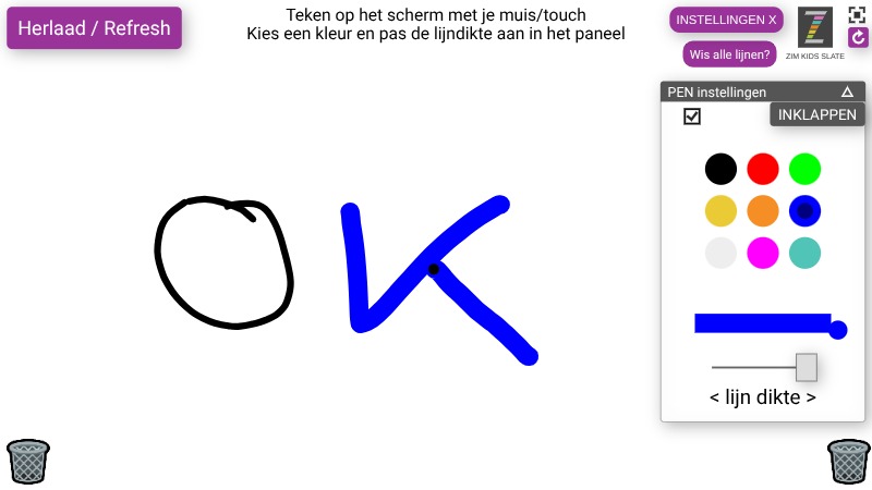 Zapp: Schrijf/teken met (alle kleuren) kies een kleur + kies dikte in WindowPanel | ZIM JavaScript Canvas Framework - Code Creativity