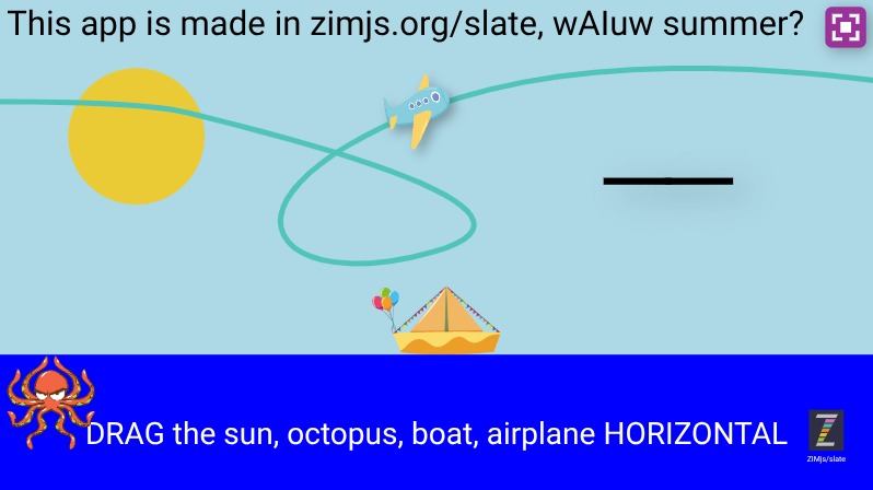 Zapp: Summer scene: sun, air, sea, octopus and playboat + plane + bird(2lines) | ZIM JavaScript Canvas Framework - Code Creativity