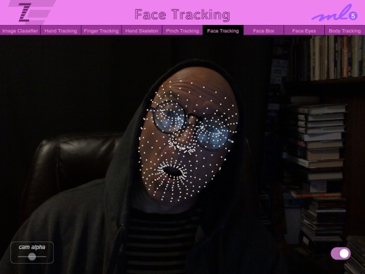 Zapp: <span style=color:#995599>018</span><br>ZIM - ML5 Face Tracking | ZIM JavaScript Canvas Framework - Code Creativity