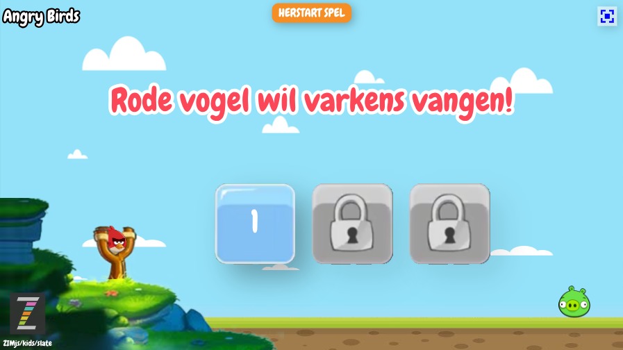 Zapp: AngryBirds : redBrid: 3 missies: raak de varkens (indicator+1920x1080) NL | ZIM JavaScript Canvas Framework - Code Creativity