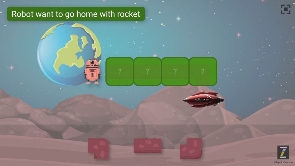 Zapp: Robot in Space: build the array path brown to spacecraft (1level) noClickAdd | ZIM JavaScript Canvas Framework - Code Creativity
