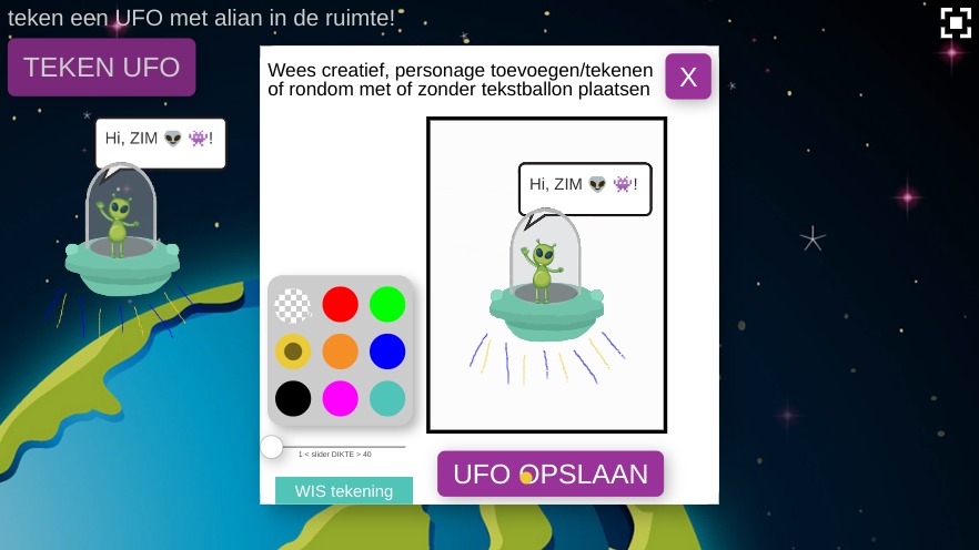 Zapp: draw on UFO + add Alian + TextInput (only one line of text) | ZIM JavaScript Canvas Framework - Code Creativity