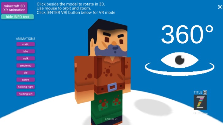 Zapp: Robot kenney.nl minecraft VR/XR+HUD:static/walk/sprint (blueSky) texture-a | ZIM JavaScript Canvas Framework - Code Creativity