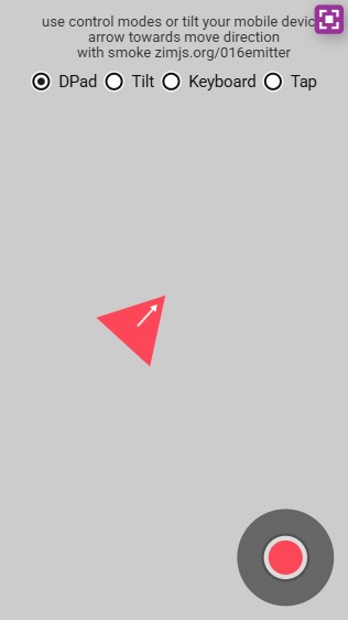Zapp: TILT+dpad P: 4 options: DPAD|Tilt|Keyb|Tap triangle red+white arrow | ZIM JavaScript Canvas Framework - Code Creativity