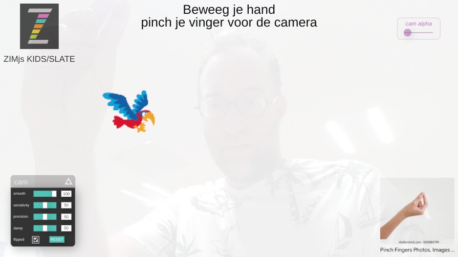 Zapp: sprite papegaai om camCursor  | ZIM JavaScript Canvas Framework - Code Creativity