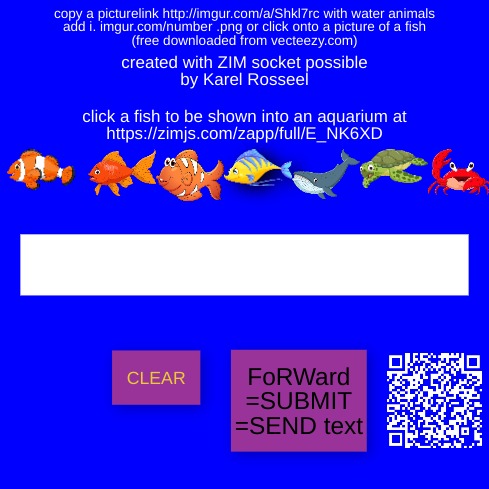 Zapp: (EN) fish input => to output link into aquarium  | ZIM JavaScript Canvas Framework - Code Creativity