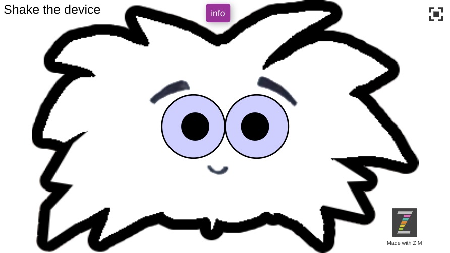 Zapp: ShakeMonster with 2 eyes (shake your phone = eyes will move) | ZIM JavaScript Canvas Framework - Code Creativity