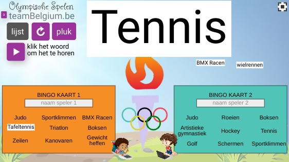 Zapp: GeluidsBingo tekst en spraak(SPEECH:) thema Olympische spelen - teamBelgium.be | ZIM JavaScript Canvas Framework - Code Creativity
