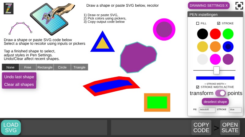 Zapp: ZIM Blobs builder: draw free shape or rectangle/circle/triangle (version1) | ZIM JavaScript Canvas Framework - Code Creativity