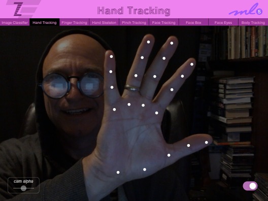 Zapp: <span style=color:#995599>018</span><br>ZIM - ML5 Hand Tracking | ZIM JavaScript Canvas Framework - Code Creativity