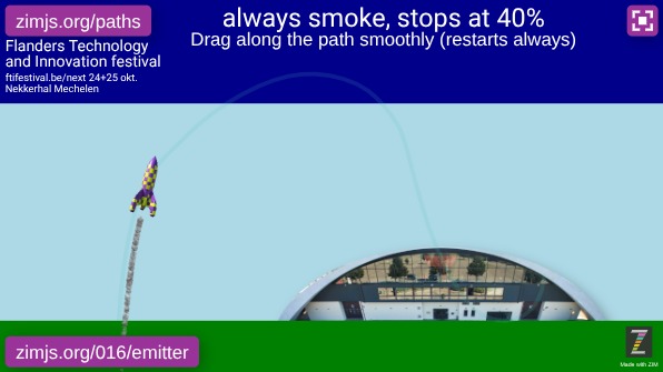 Zapp: fti-rocket: smoke:40procent=emit stops+ btn LAUNCH AGAIN (Nekkerhal)  | ZIM JavaScript Canvas Framework - Code Creativity