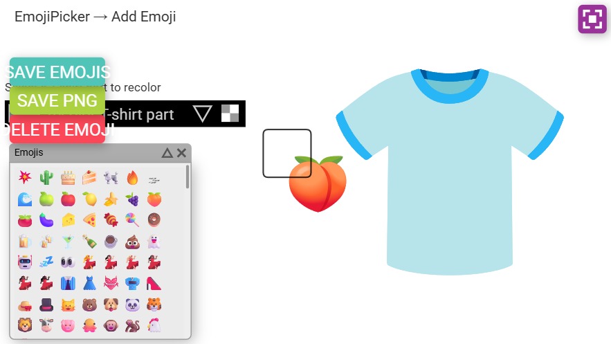 Zapp: Design your own-tshirt : recolor-T + add emoji (noto_emoji) almost2 | ZIM JavaScript Canvas Framework - Code Creativity