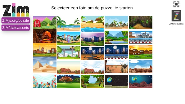Zapp: jigsaw puzzle: 20 ZIM backings :  choose and play by dragging on place | ZIM JavaScript Canvas Framework - Code Creativity