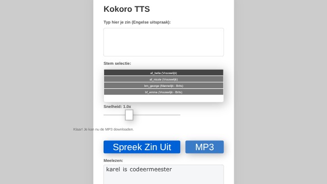 Zapp: STEM/VOICE with kokoro : speaks lightsup word + download mp3 (version2) | ZIM JavaScript Canvas Framework - Code Creativity