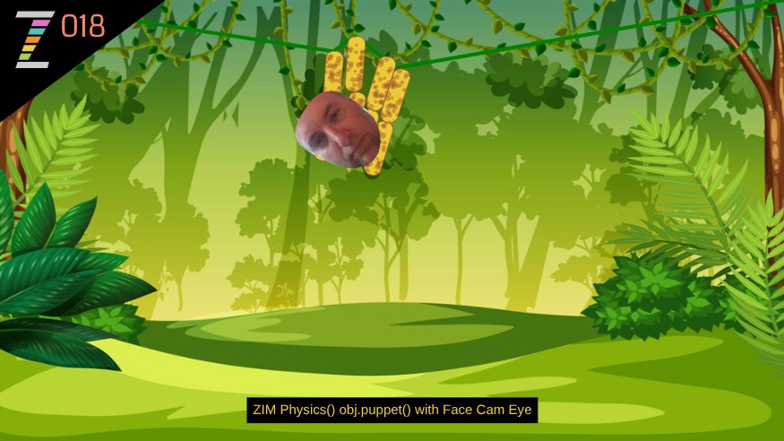 Zapp: Video face only on backing :wood + 4 arms up move + squiggle | ZIM JavaScript Canvas Framework - Code Creativity