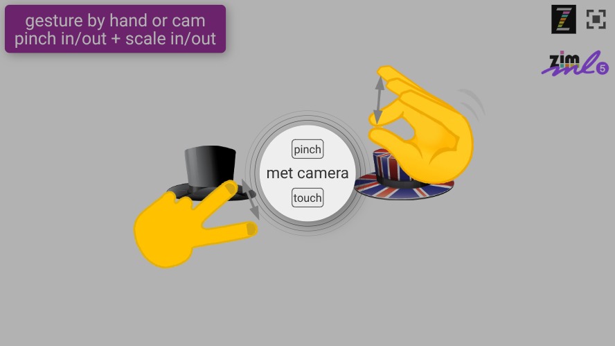 Zapp: GESTURE=touch or PINCH=CAMdrag+scale in/out middlefinger up/down 2hats | ZIM JavaScript Canvas Framework - Code Creativity