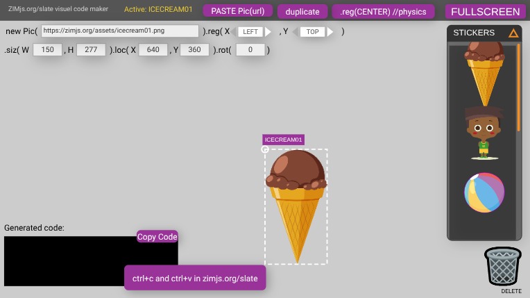 Zapp: Visual editor: multi new SVG().reg() .gesture() version1 noto-Emoji NOT OK | ZIM JavaScript Canvas Framework - Code Creativity