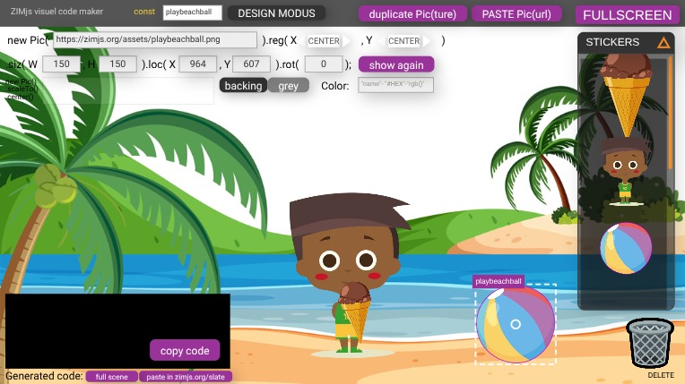 Zapp: Visual editor: multi new Pic().reg(steppers) .gesture() version2 backingscene | ZIM JavaScript Canvas Framework - Code Creativity