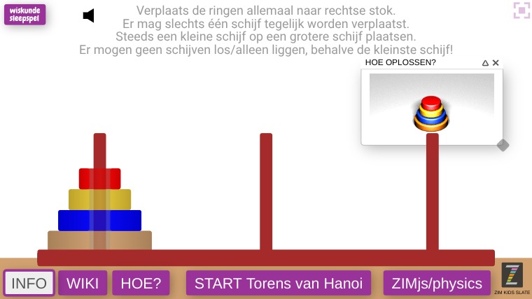 Zapp: Torens van Hanoi : breng de ringen over naar derde stok (Nederlands) | ZIM JavaScript Canvas Framework - Code Creativity