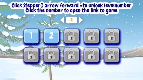 Zapp: Slingshot INTRO2: new Tile(2x5) LEVELS button-numbers+Stepper (F.loadAsssets OK) | ZIM JavaScript Canvas Framework - Code Creativity