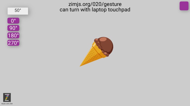 Zapp: .gesture() 020 can turn with laptop touchpad : new Pic() (version2) | ZIM JavaScript Canvas Framework - Code Creativity
