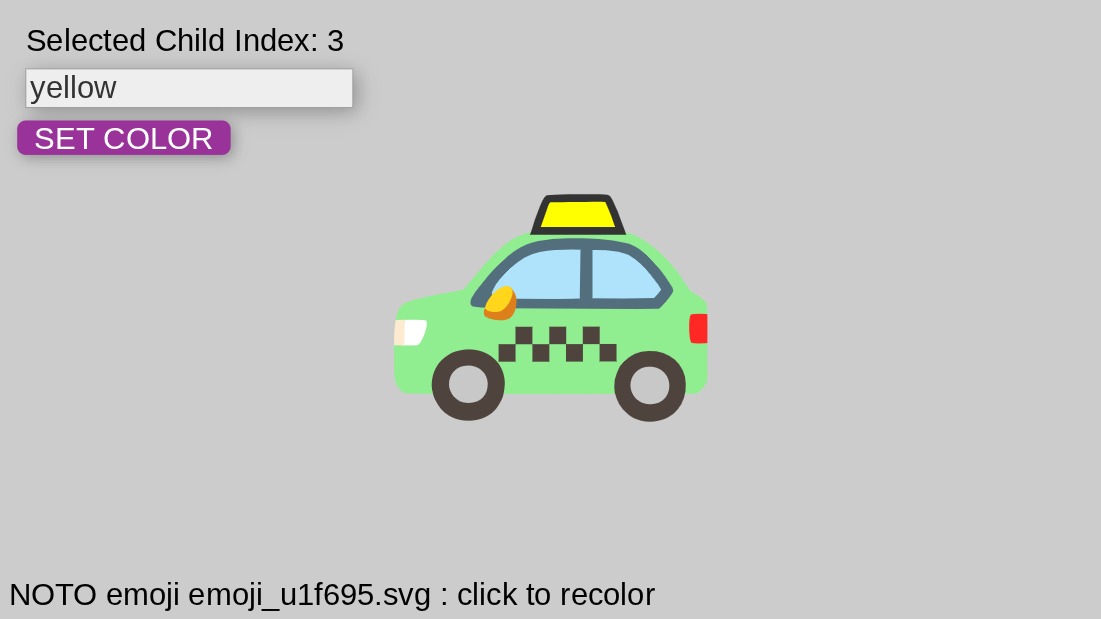 Zapp: Noto emoji.svg - click part of taxi.svg to know getChild(number) (version1) | ZIM JavaScript Canvas Framework - Code Creativity
