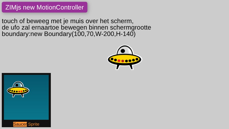 Zapp: UFO(saucer) new Sprite(saucer.png, 16,1) motionController (no backing) | ZIM JavaScript Canvas Framework - Code Creativity