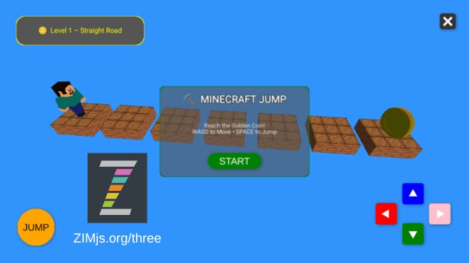 Zapp: Minecraft GAME:Ocean:5 levels: walk-turn-jump towards 3D COIN (noBlocks) | ZIM JavaScript Canvas Framework - Code Creativity