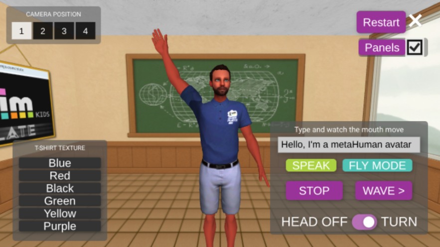Zapp: MetaHuman V-pose teacher can<wave> (3D+Tshirt) mouth/talk+360(noVRbtn) | ZIM JavaScript Canvas Framework - Code Creativity