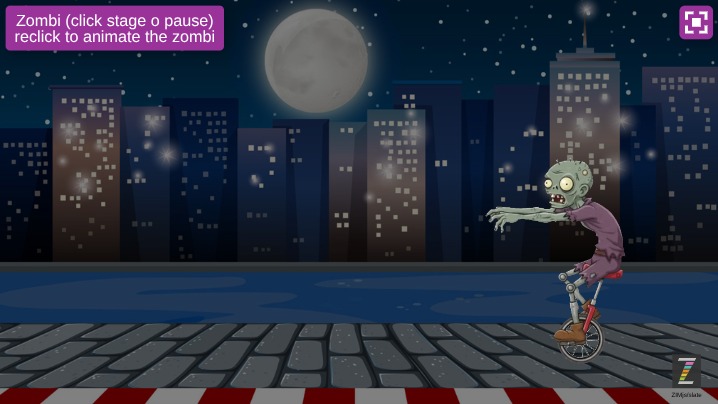 Zapp: Zombivison, animating  1x zombie right>to left | ZIM JavaScript Canvas Framework - Code Creativity