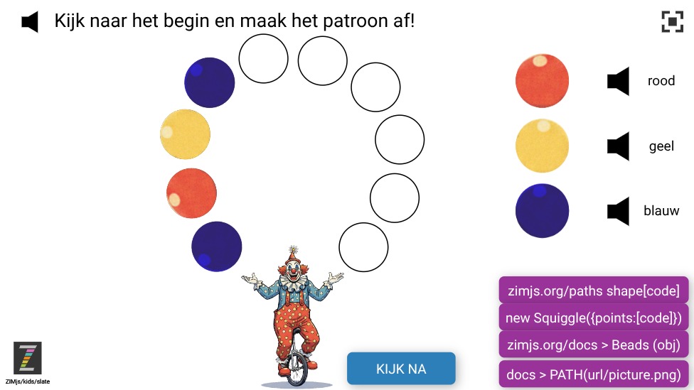 Zapp: Carnaval: boog ballen patroon blauw-rood-geel-.. (PATH+pic+paths+beads) | ZIM JavaScript Canvas Framework - Code Creativity