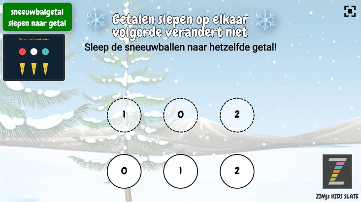 Zapp: DROP sleep sneeuwballen op de juist plaats lijst 0, 1, 2 (altijd fixed place) | ZIM JavaScript Canvas Framework - Code Creativity