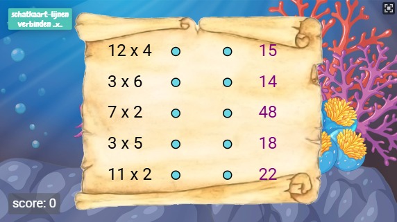 Zapp: Schatkaart maaltafels: willekeurig, kies <10 , verbinden 2 kolommen+score) | ZIM JavaScript Canvas Framework - Code Creativity
