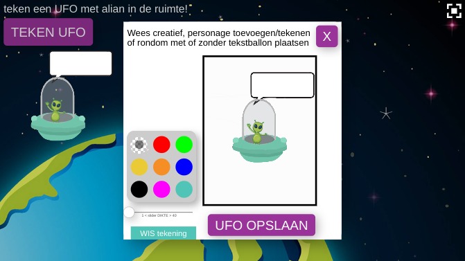 Zapp: draw on UFO + add alian + speechbubble TextArea (+ drag UFO into the air) | ZIM JavaScript Canvas Framework - Code Creativity