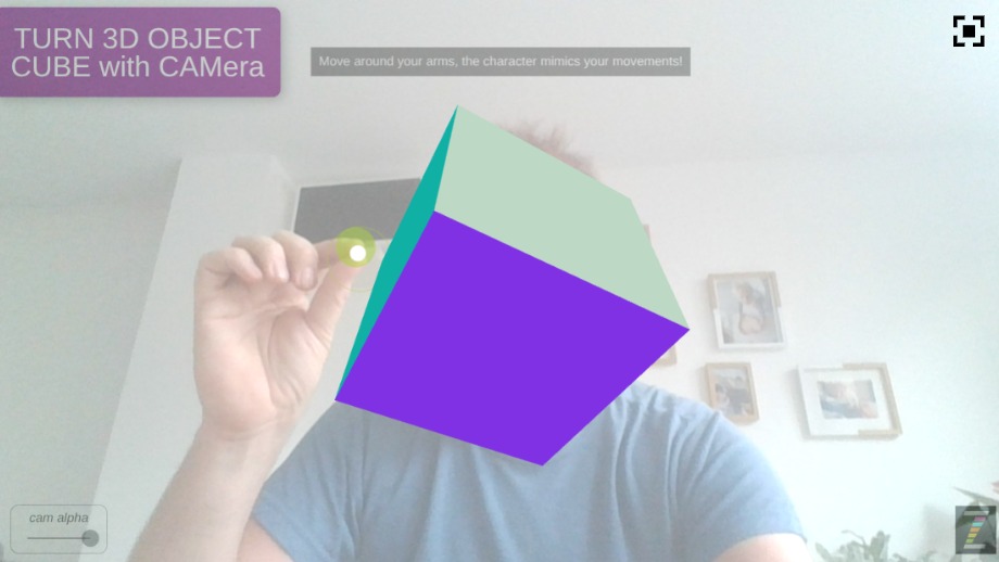 Zapp: PINCH thumb and long finger: to turn the cube (idea zimjs.com/ml5/pinch ) | ZIM JavaScript Canvas Framework - Code Creativity