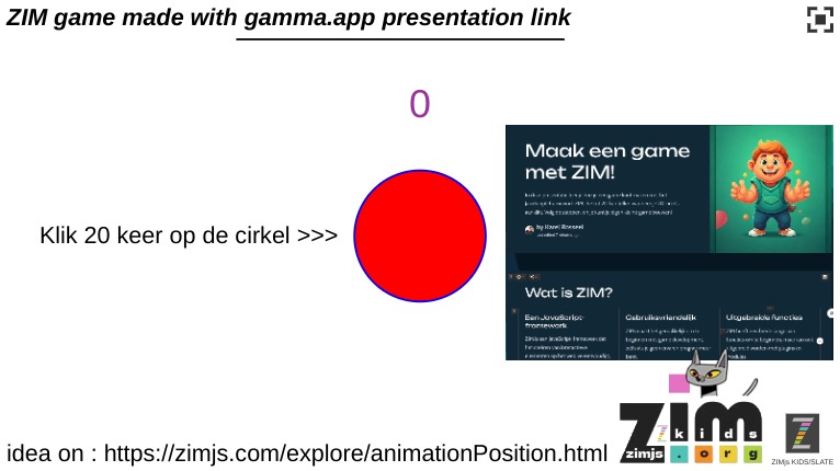 Zapp: Click 20x red circle (+Gamma.app presentation made with AI) | ZIM JavaScript Canvas Framework - Code Creativity