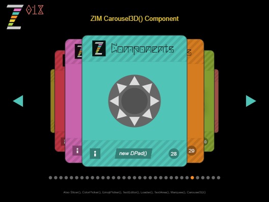 Zapp: <span style=color:#995599>018</span><br>ZIM 018 - Carousel3D | ZIM JavaScript Canvas Framework - Code Creativity