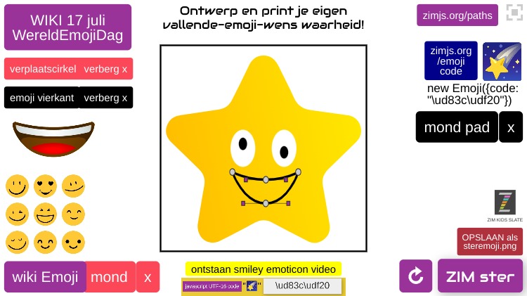 Zapp: wereldemojidag - maak een ster emoji | ZIM JavaScript Canvas Framework - Code Creativity