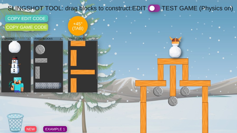 Zapp: Slingshot BUILDTOOL:create CODE by dragging:metal/wood/item (DIY+1ex) | ZIM JavaScript Canvas Framework - Code Creativity