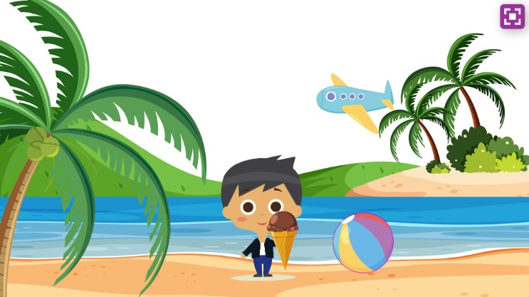 Zapp: ZIMbuilder4 Slate: RESULT beach + icecream + playbeachball + playairplane | ZIM JavaScript Canvas Framework - Code Creativity