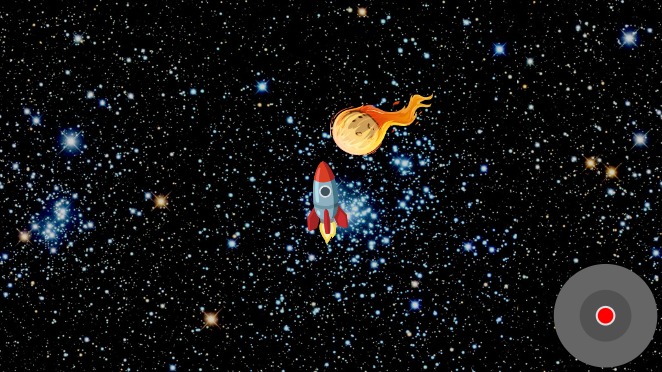 Zapp: noto_rocket zimjs.org/020/dpad with scroller +asteroid fireball + explosion | ZIM JavaScript Canvas Framework - Code Creativity